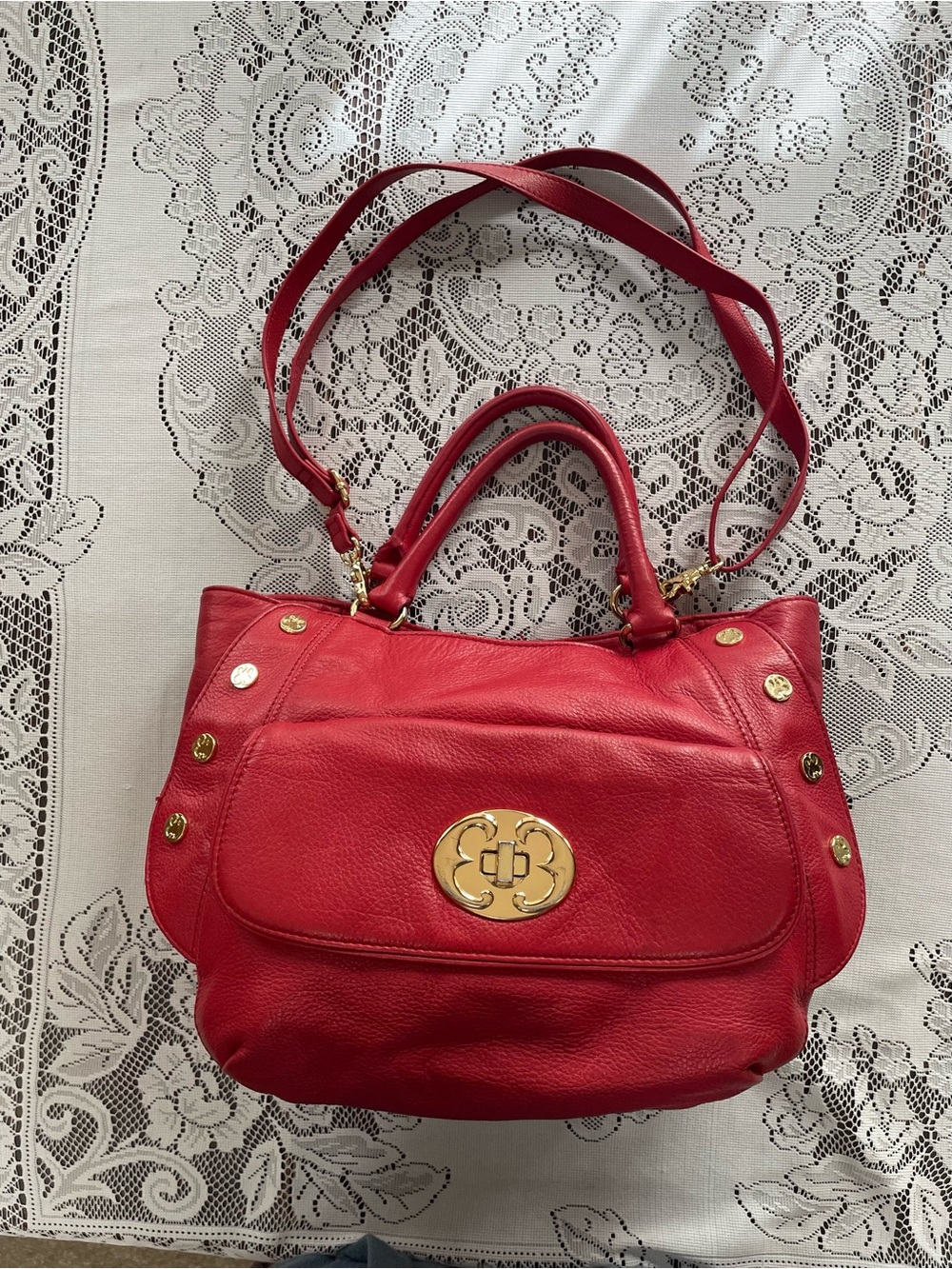 Emma Fox Red Bucket Hobo Pocketbook Purse Handbag